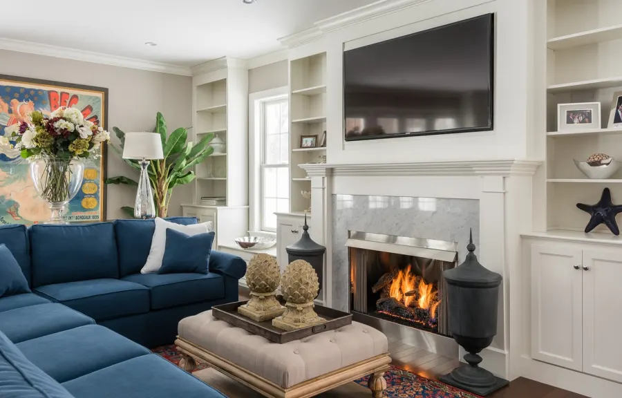 Built-in cabinets around a fireplace